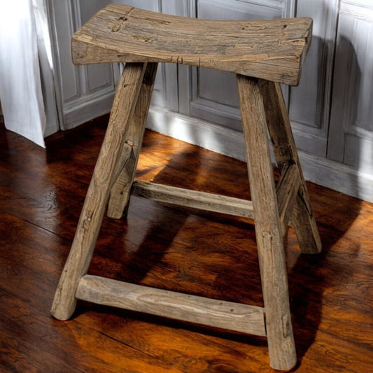 6276 Antique Asian Distressed Wooden Stool