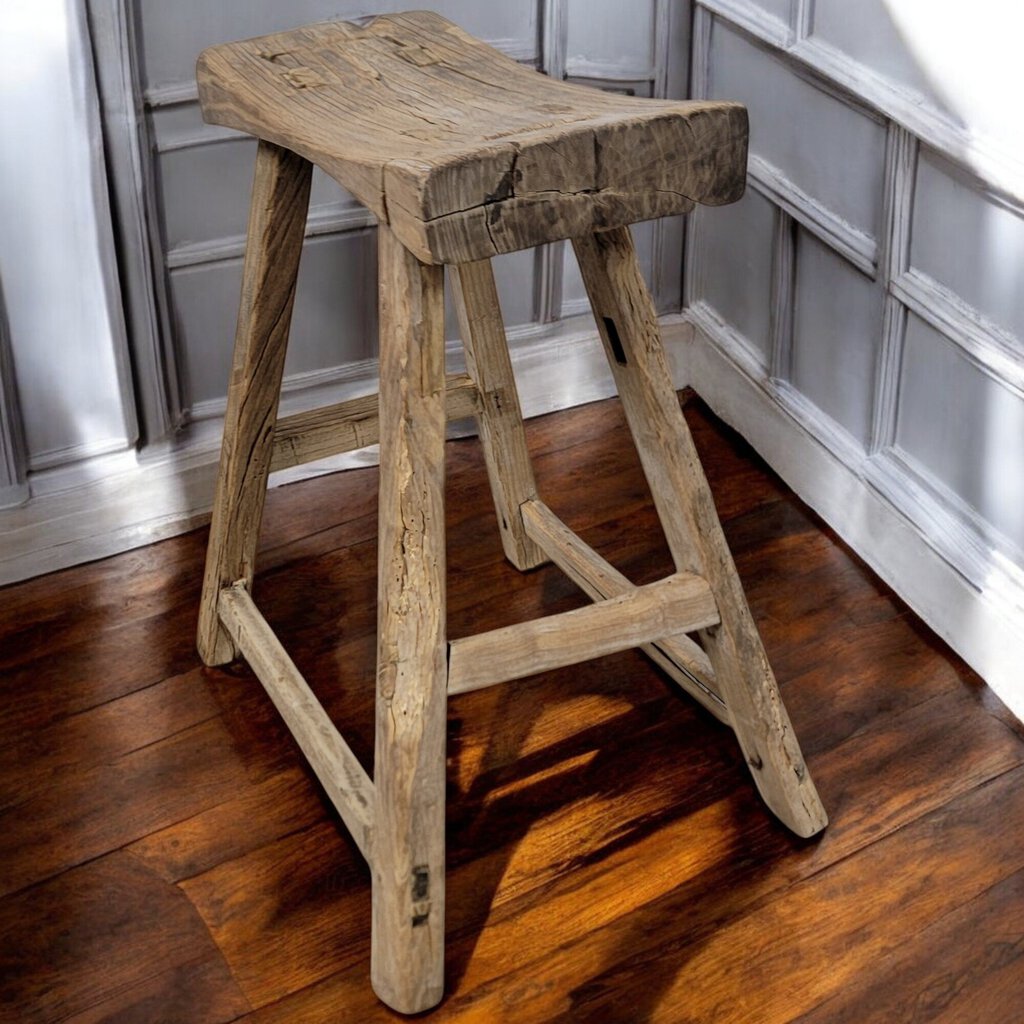 6276 Antique Asian Distressed Wooden Stool