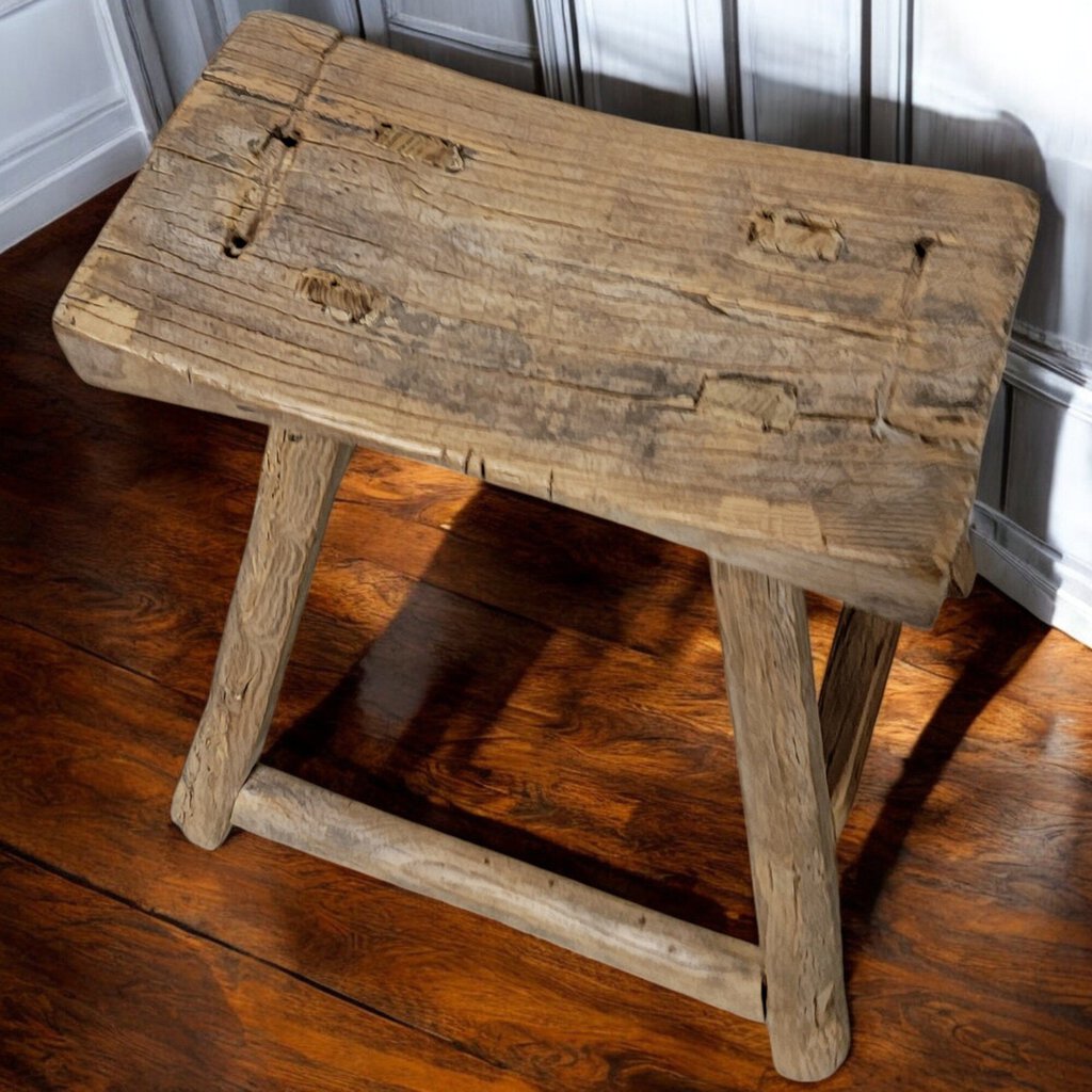 6276 Antique Asian Distressed Wooden Stool