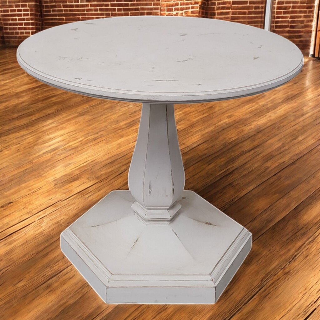 6426 Shabby White Pedestal Accent Table