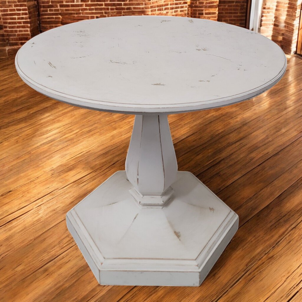 6426 Shabby White Pedestal Accent Table