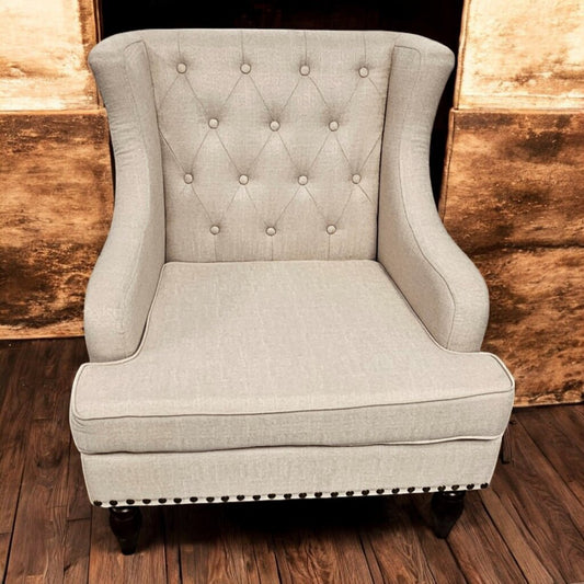 6483 Tufted Beige Upholstered Arm #Chair with Nailhead Trim