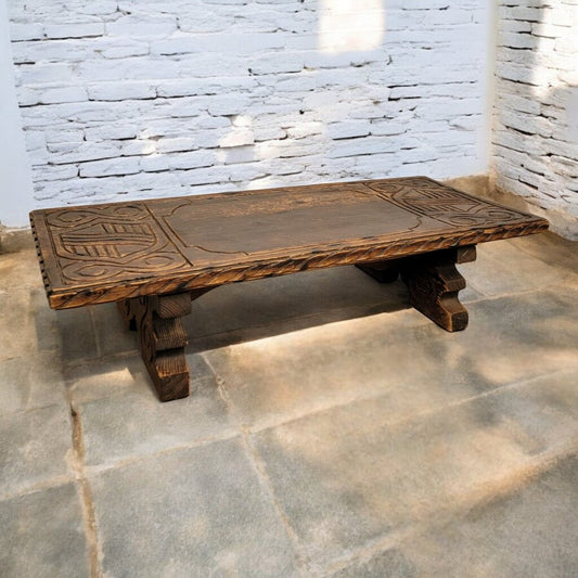 6490 Solid Wood Slab Ornately Carved Coffee #Table