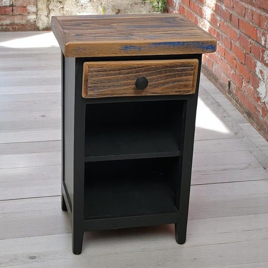 6621 Rustic Wood and Black Side #Table with Drawer