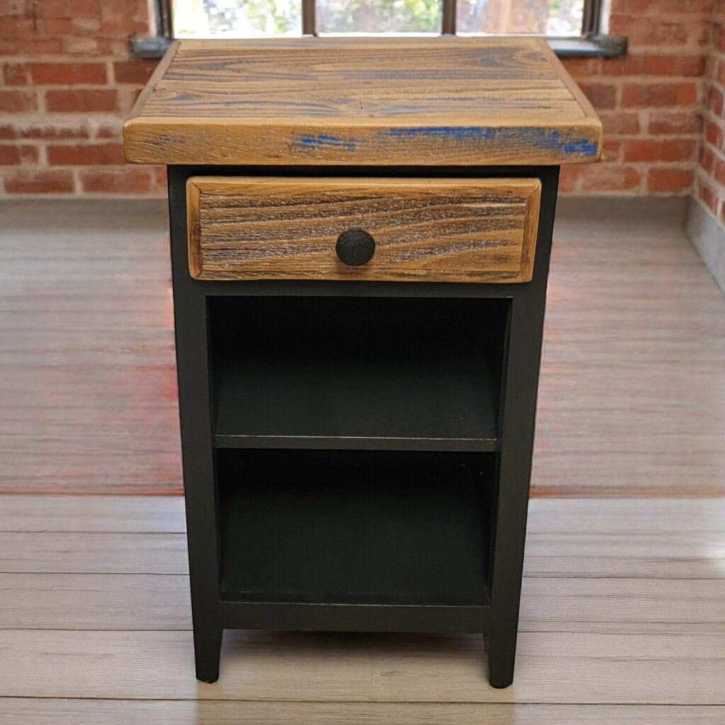 6621 Rustic Wood and Black Side #Table with Drawer