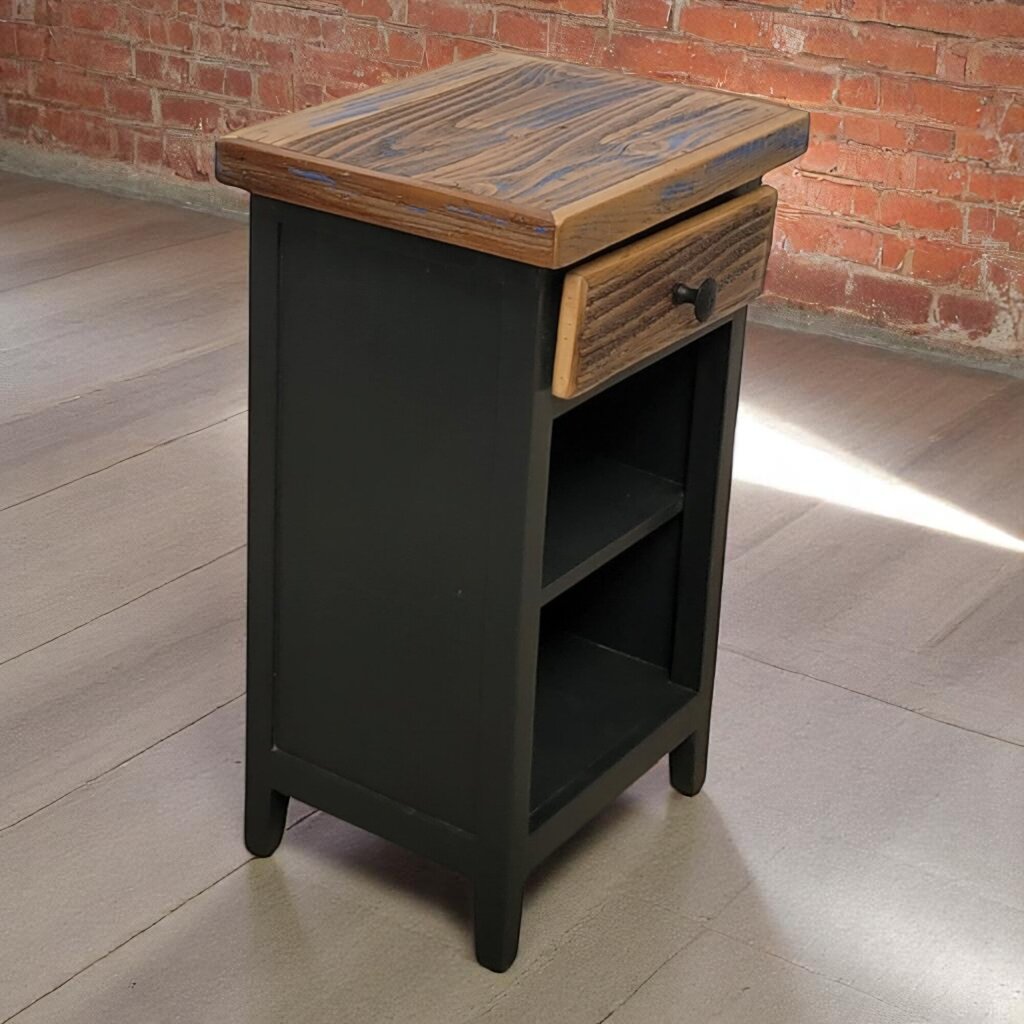 6621 Rustic Wood and Black Side #Table with Drawer