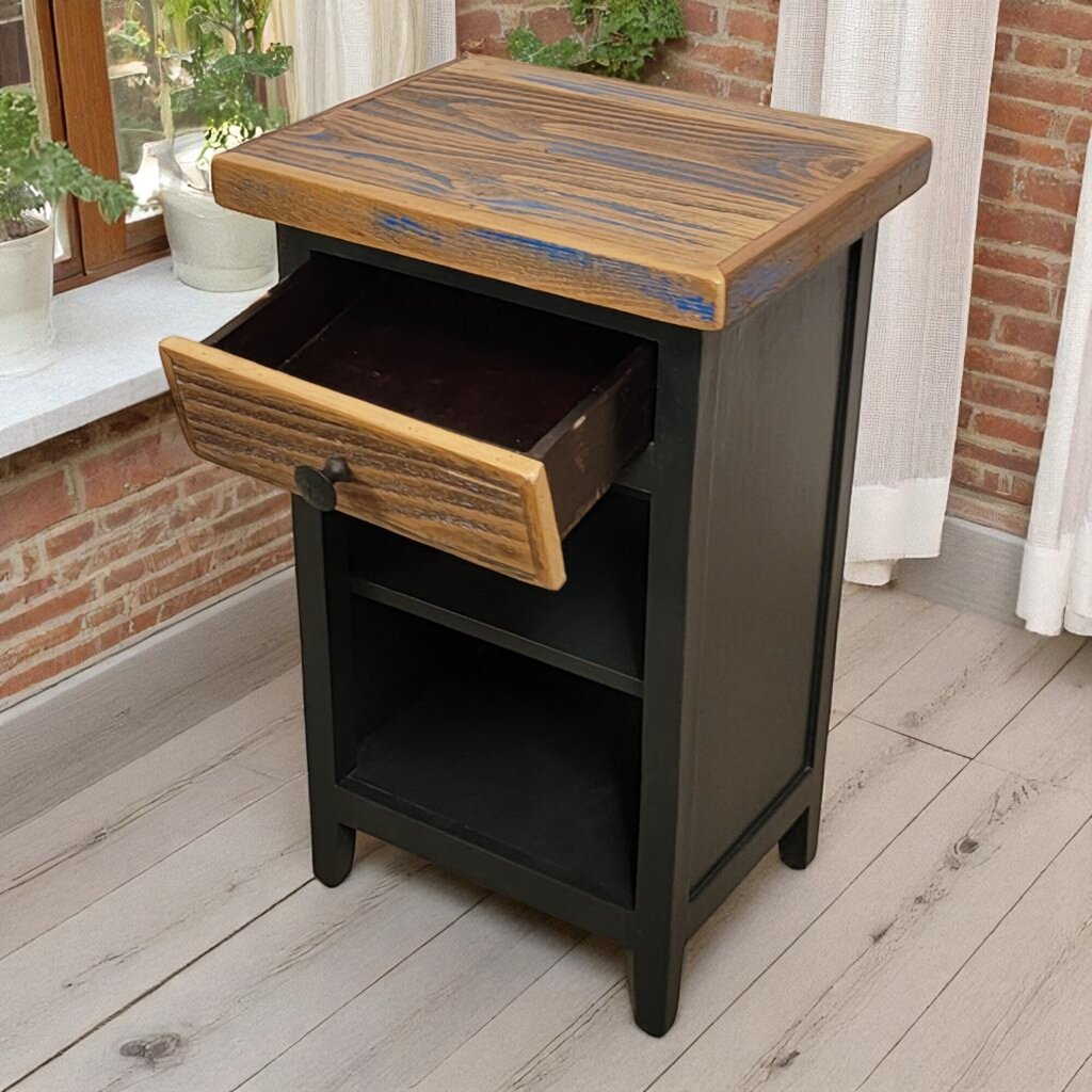 6621 Rustic Wood and Black Side #Table with Drawer