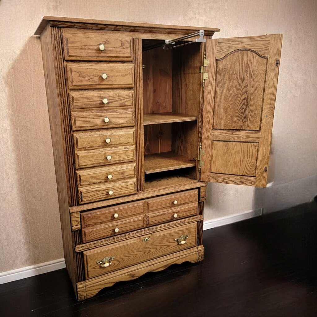 6643 Oak and Brass Fluted #Armoire