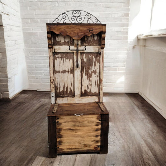 6687 Rustic Wood and Metal Hall #Bench with Storage