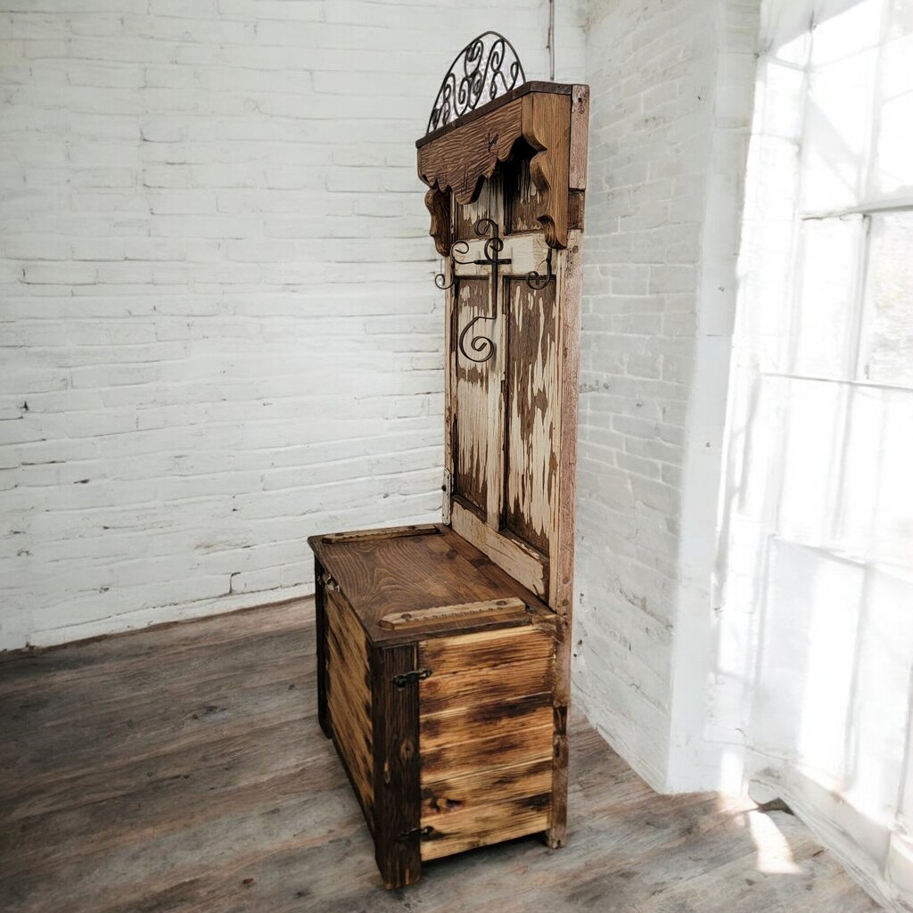6687 Rustic Wood and Metal Hall #Bench with Storage