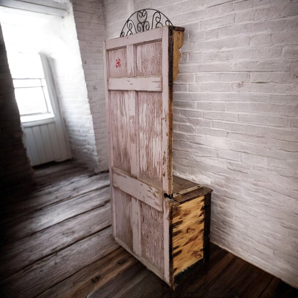 6687 Rustic Wood and Metal Hall #Bench with Storage