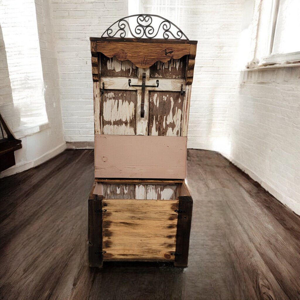 6687 Rustic Wood and Metal Hall #Bench with Storage