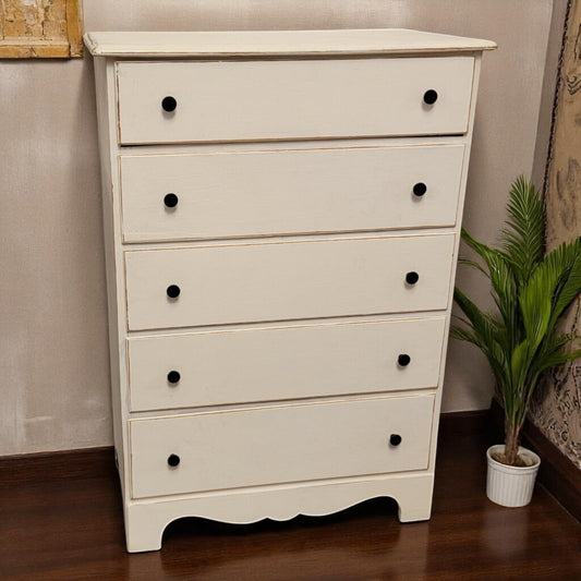6705 Vintage Shabby White 5 Drawer Secretary #Chest