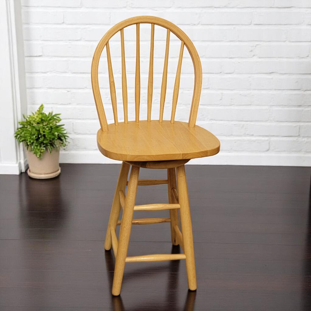 6706 Natural Wood Windsor Style Swivel Barstool Used ~ Furniture