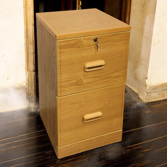 6712 Contemporary Oak 2 Drawer File Cabinet with Locking Cabinet