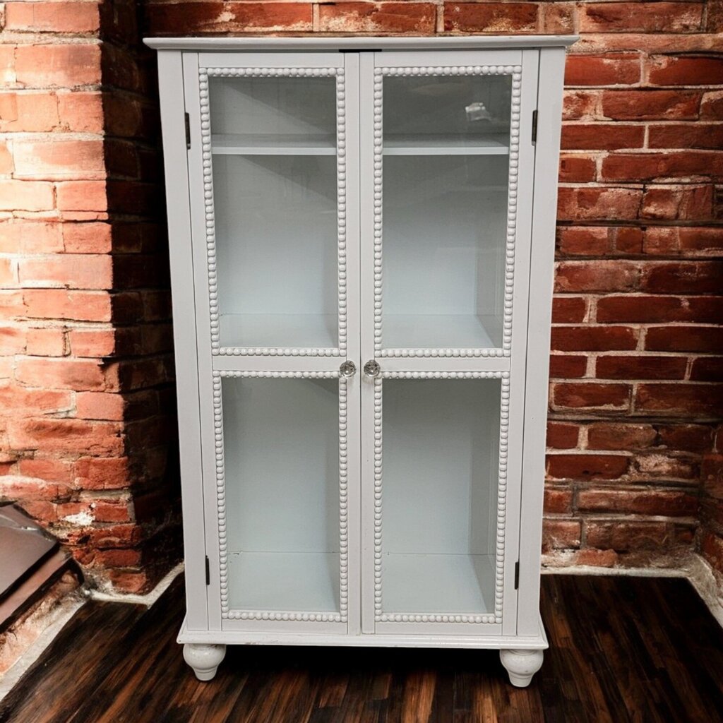 6735 Glam White and Glass Two Door Cabinet