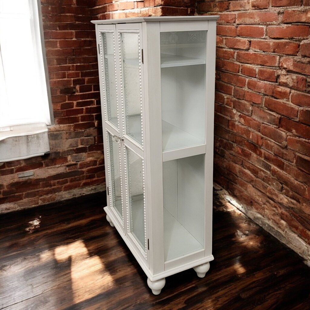 6735 Glam White and Glass Two Door Cabinet