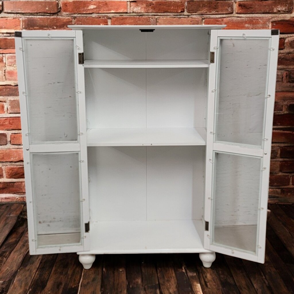 6735 Glam White and Glass Two Door Cabinet