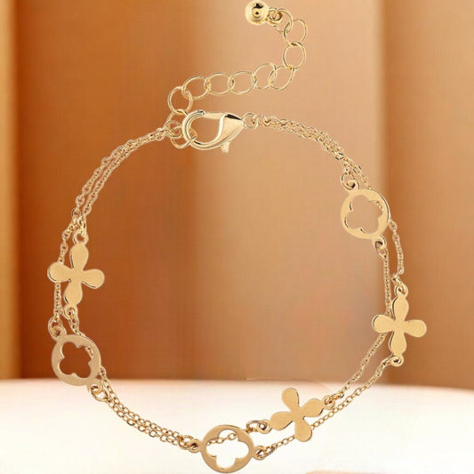 Gold Brass Flower Clover Chain Bracelet Used * Gifts & Speciality