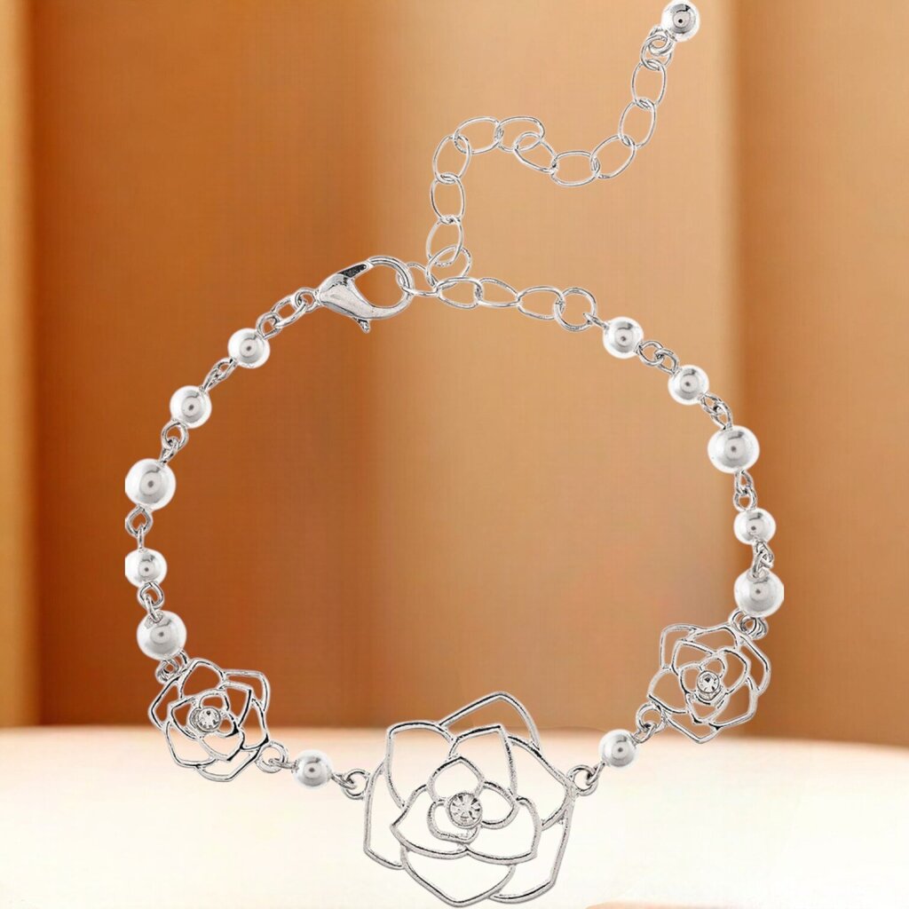 Sliver Faux pearl Rose Cutout Bracelet