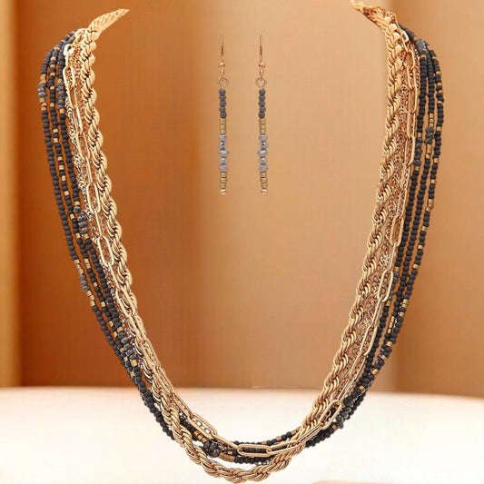 Gold and Gray Bead Layer Chains Used JEWELRY *Wholesale* Butterfly