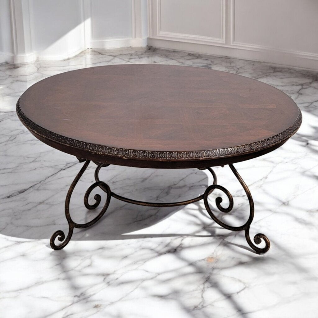 6843 Wood and Metal Tuscan Round Coffee #Table