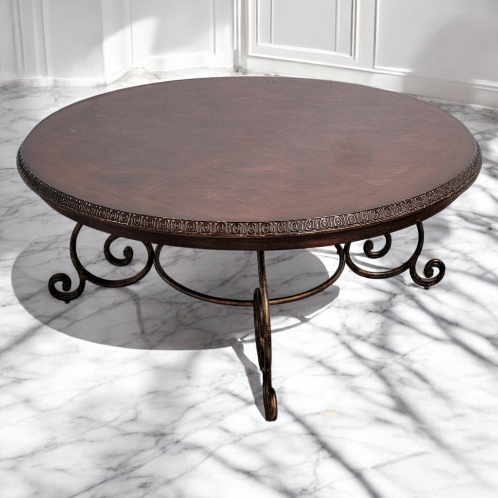 6843 Wood and Metal Tuscan Round Coffee #Table