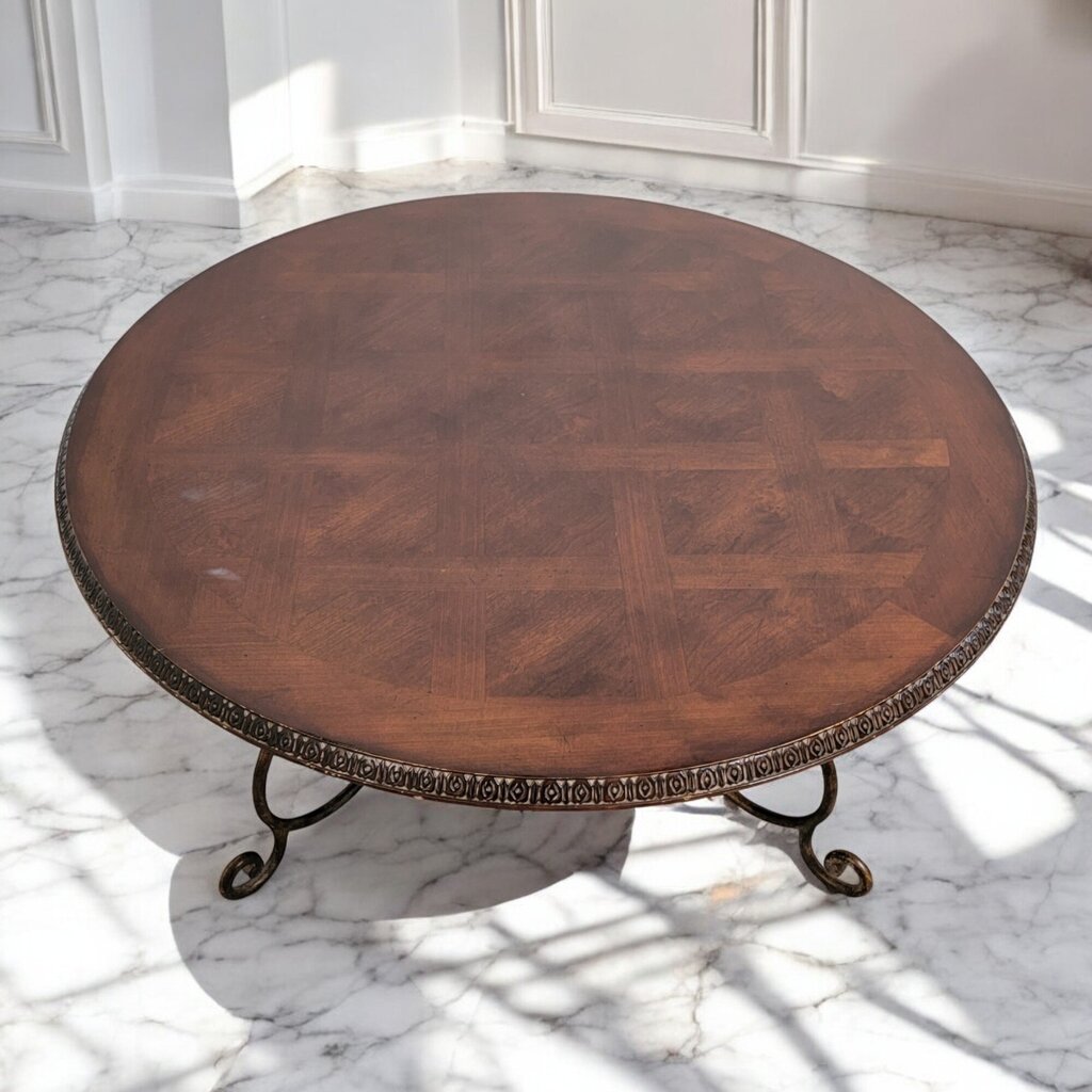 6843 Wood and Metal Tuscan Round Coffee #Table