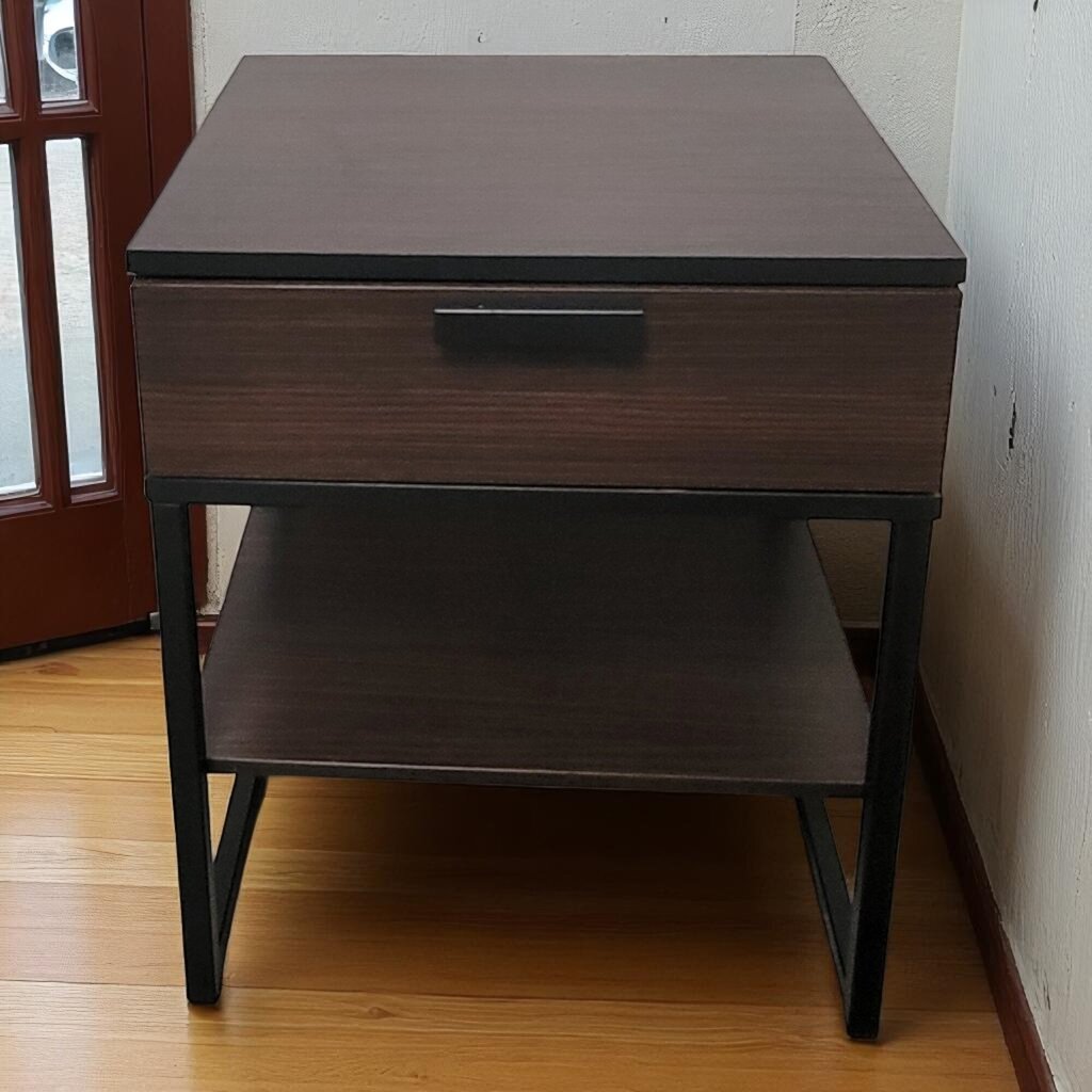 6884 Black Metal and Woodgrain Nightstand with Drawer ~ Furniture