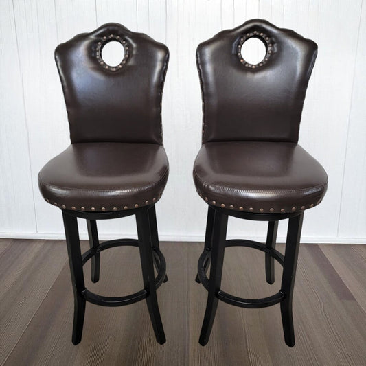 6958-6959 Vegan Leather High Back Swivel Bar #Stool with Nailhead Trim