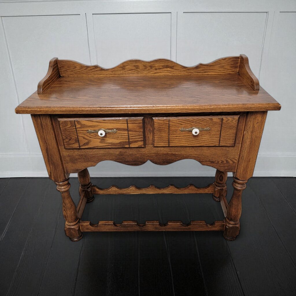6962 Antique Solid Oak Wine #Cabinet with 2 Drawers
