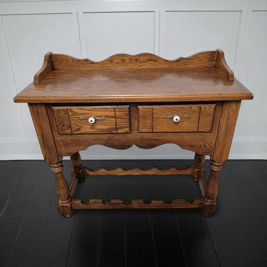 6962 Antique Solid Oak Wine #Cabinet with 2 Drawers