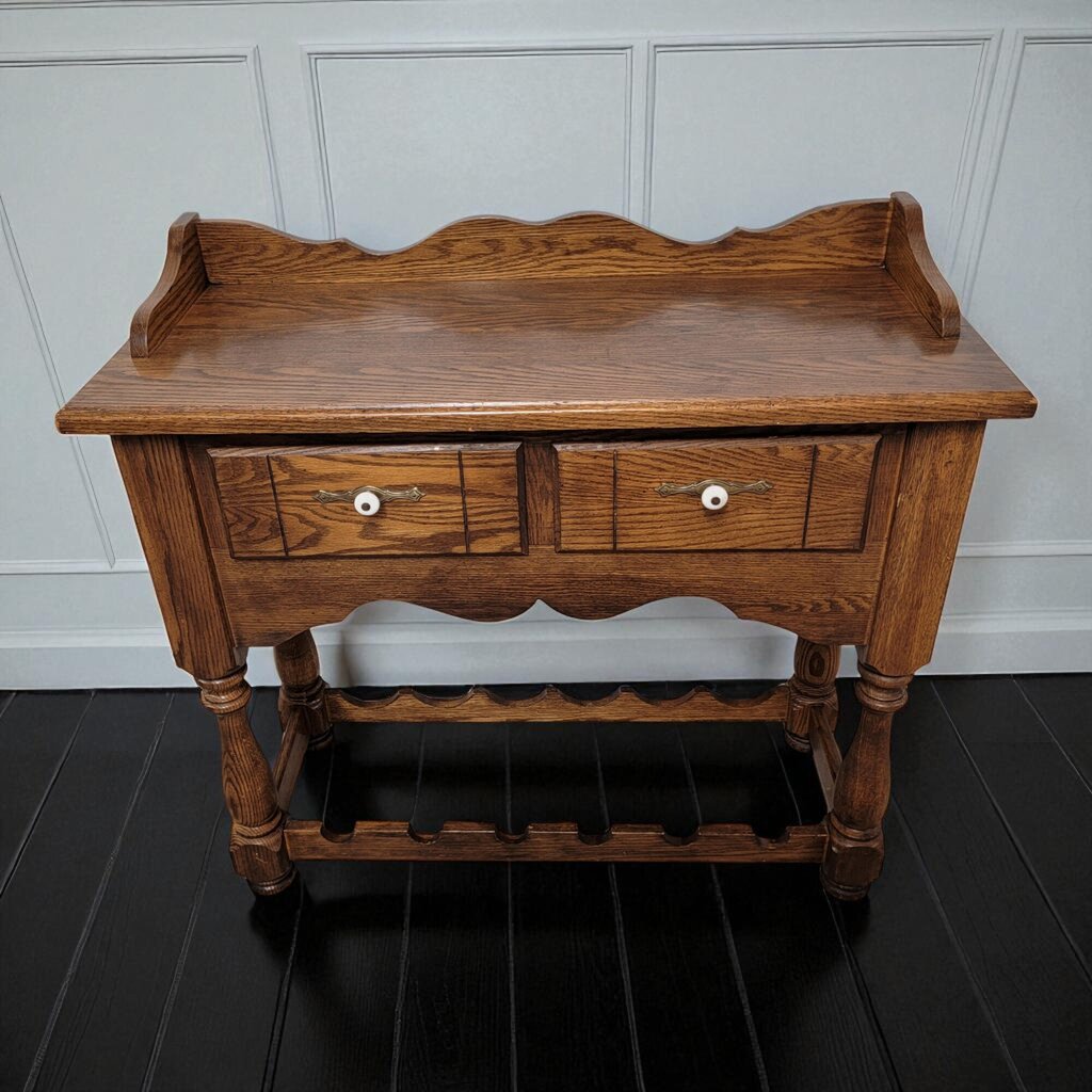 6962 Antique Solid Oak Wine #Cabinet with 2 Drawers