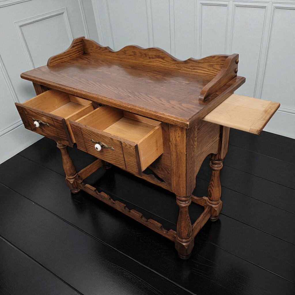 6962 Antique Solid Oak Wine #Cabinet with 2 Drawers