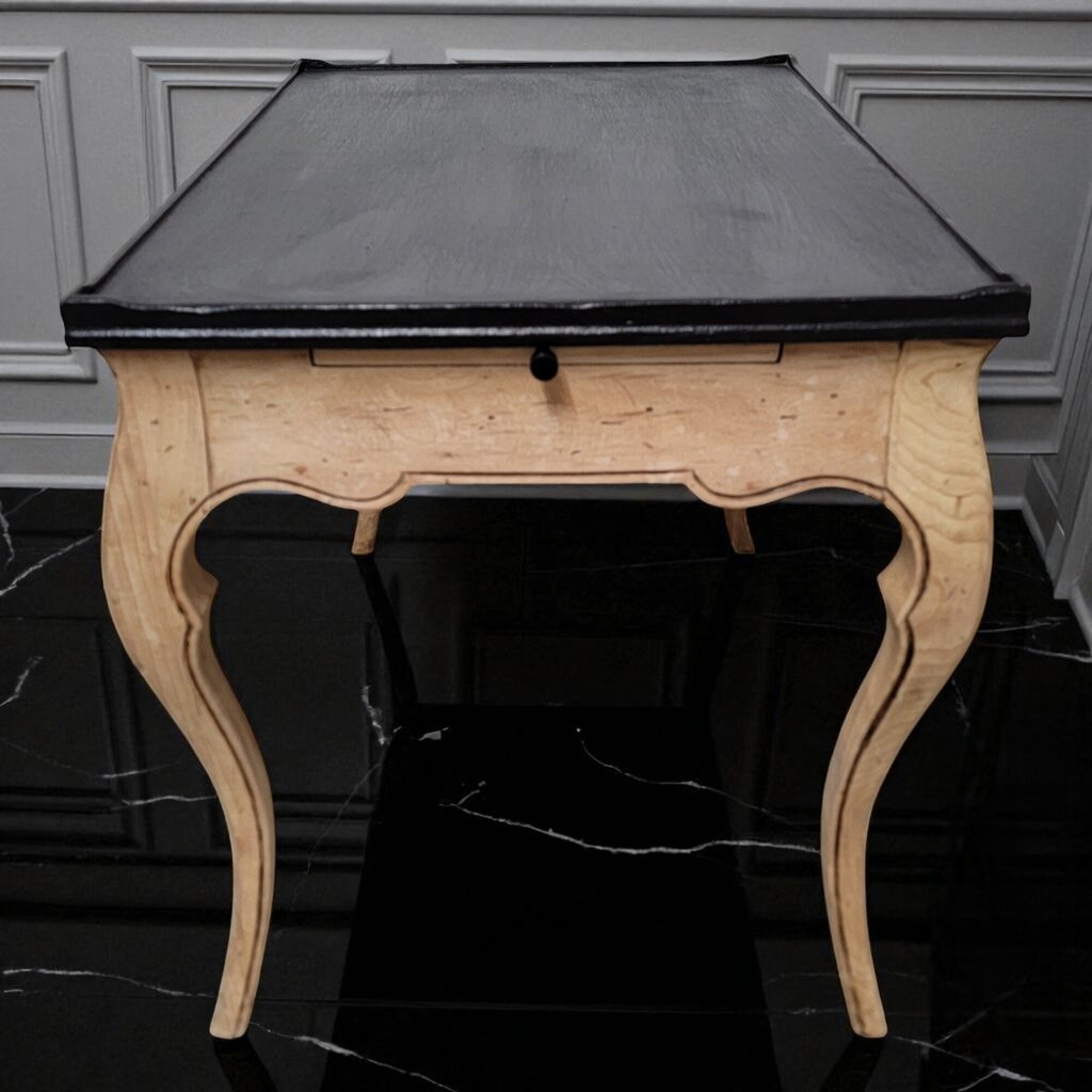 6963 French Black and Natural Wood Side #Table Furniture