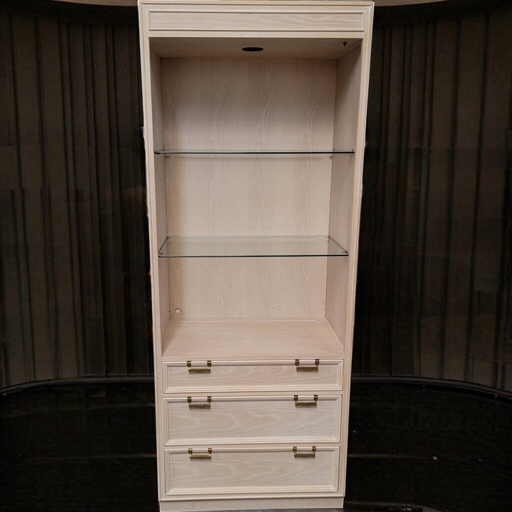 6989 Drexel White Washed Cabinet with Glass Shelves and Light