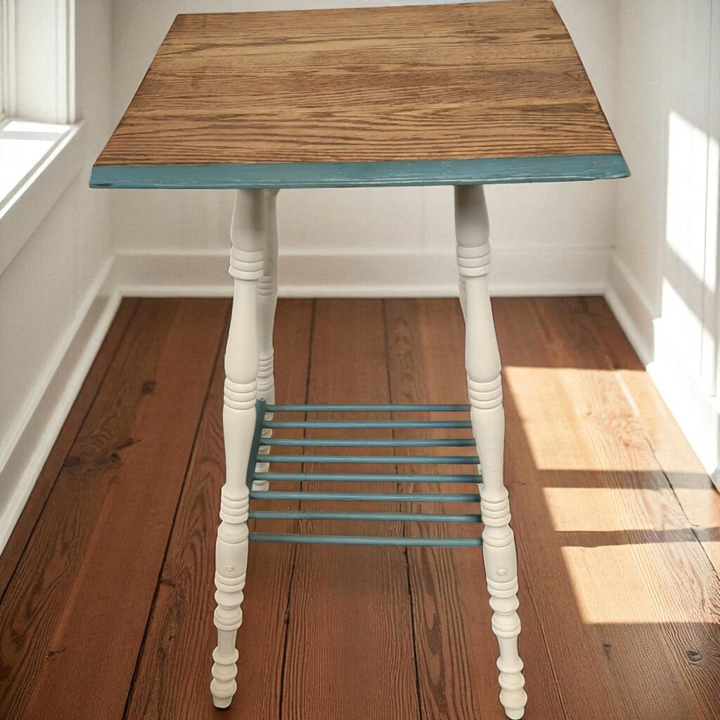 7016 Antique Cream and Blue Oak Side #Table