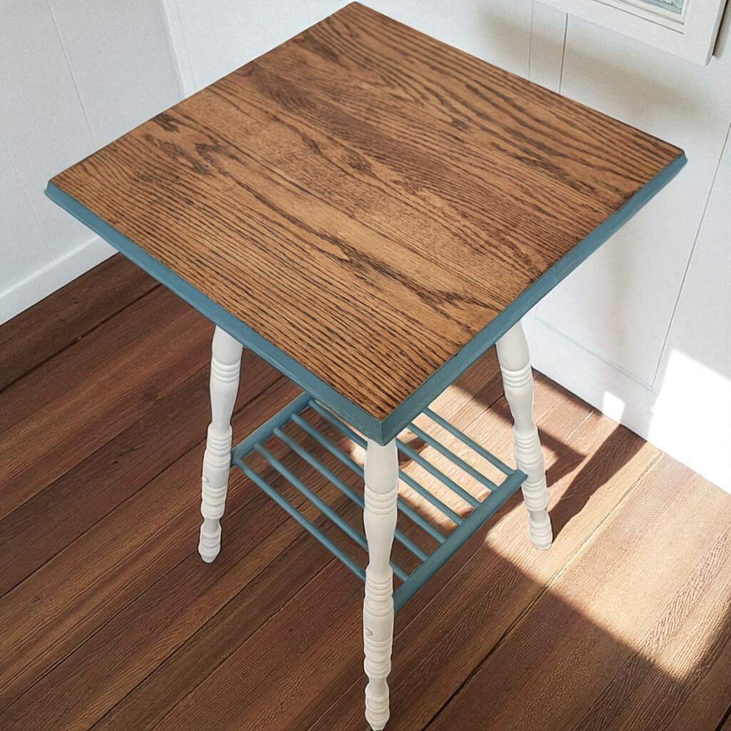 7016 Antique Cream and Blue Oak Side #Table