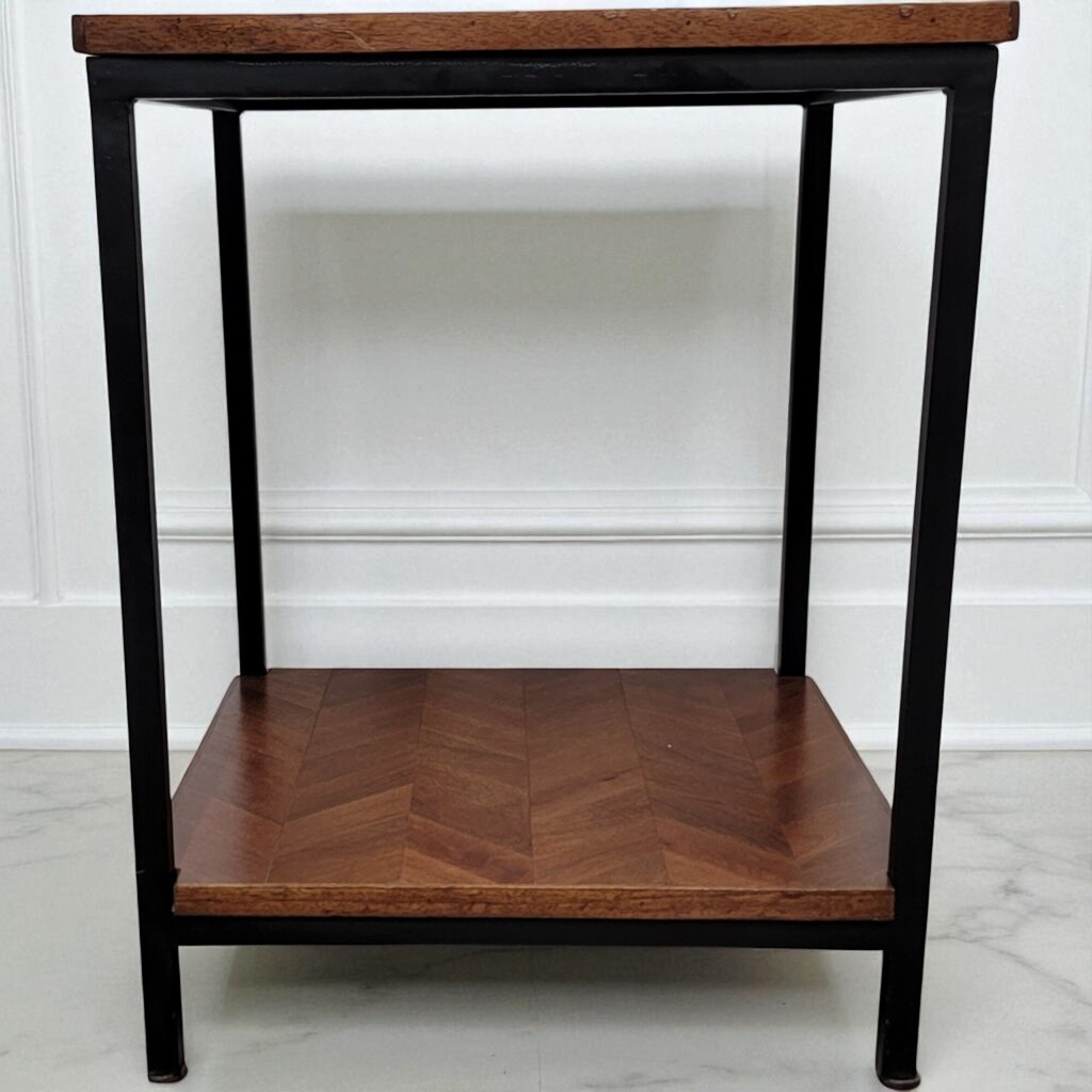 7039 Metal and Parquet Wood 2 Tier Side Table