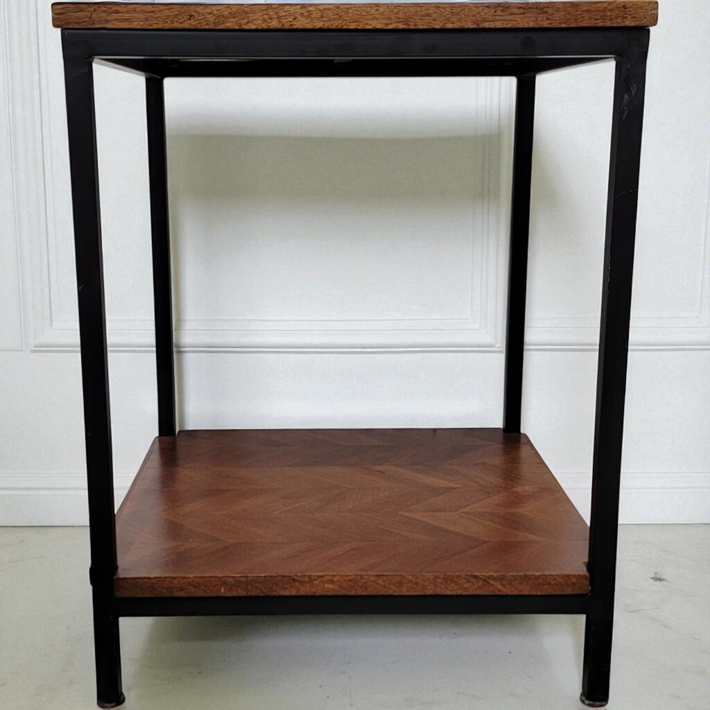 7039 Metal and Parquet Wood 2 Tier Side Table