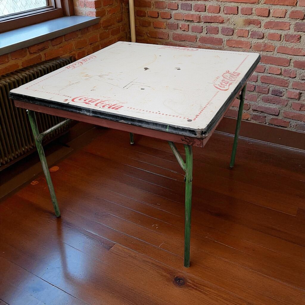 7054 Vintage Folding Metal Top Coca Cola Table