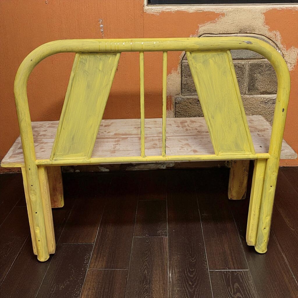7080 Yellow Artsy Metal Headboard Wood Bench ~ Furniture