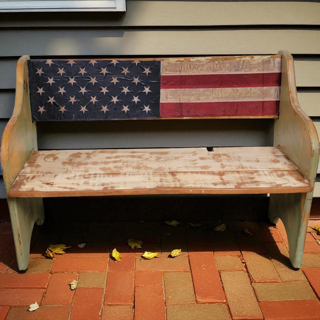 7086 American Flag Bench Used ~ Furniture