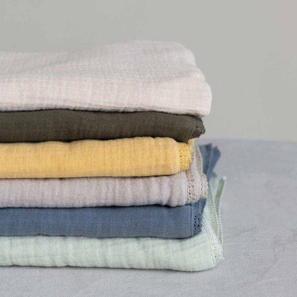 Cotton Double Cloth Baby Blanket w/ Trim in Bag | Green * Children's