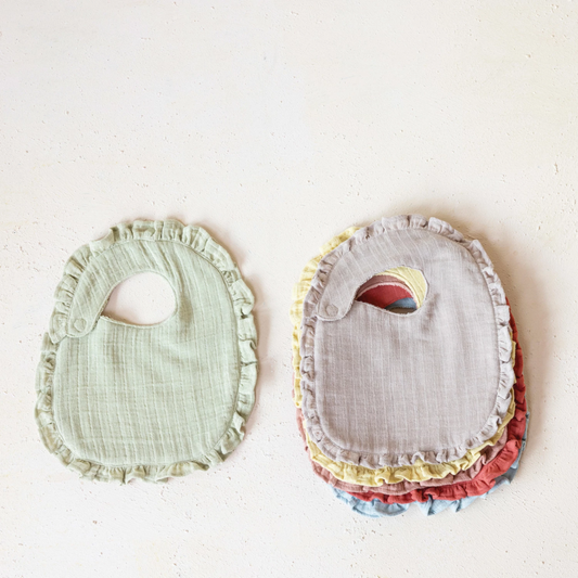 Cotton Double Cloth Baby Bib w/ Terry Back & Ruffles