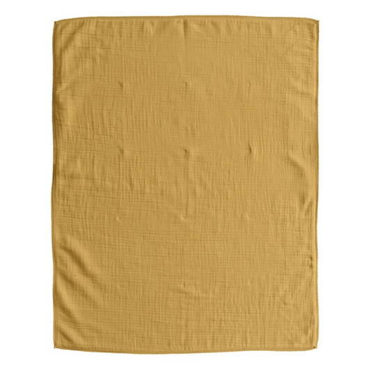Cotton Double Cloth Baby Blanket w/ Trim | Yellow