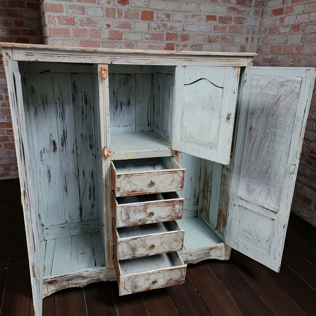 7089 Rustic and Chippy Wardrobe Cabinet with 4 Drawers ~ Furniture