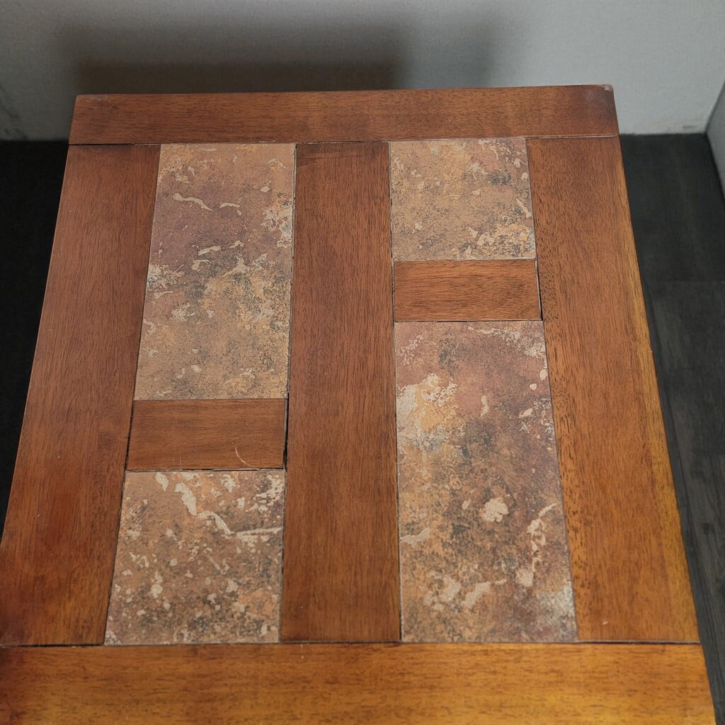 7111-7112 Inlaid Slate Top 2 Tier Side #Table with Drawer Furniture