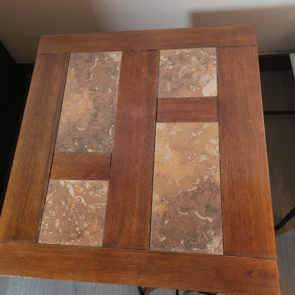 7111-7112 Inlaid Slate Top 2 Tier Side #Table with Drawer Furniture