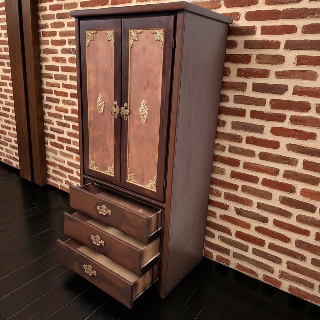 7113 #Armoire Cabinet with Gold Accents with Shelves and 3 Drawers ~ Furniture